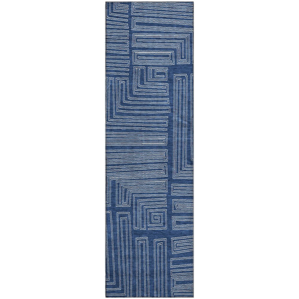 Premium Machine Washable Mayfield AMF1045 Navy 2'3" x 7'6" Runner Rug. Picture 1