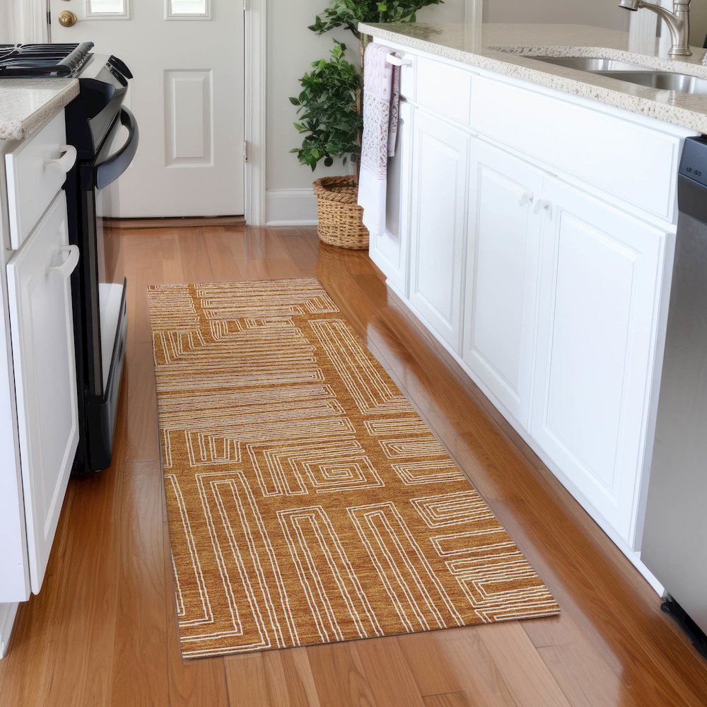 Premium Machine Washable Mayfield AMF1045 Paprika 2'3" x 7'6" Runner Rug. Picture 5