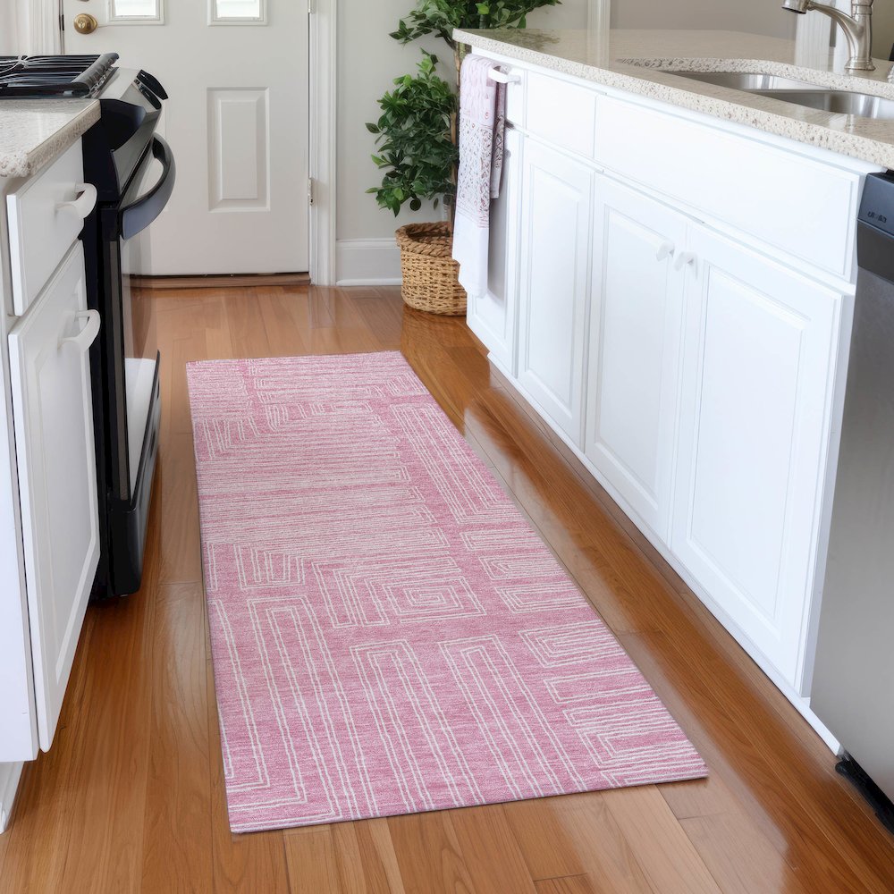 Premium Machine Washable Mayfield AMF1045 Pink 2'3" x 7'6" Runner Rug. Picture 5