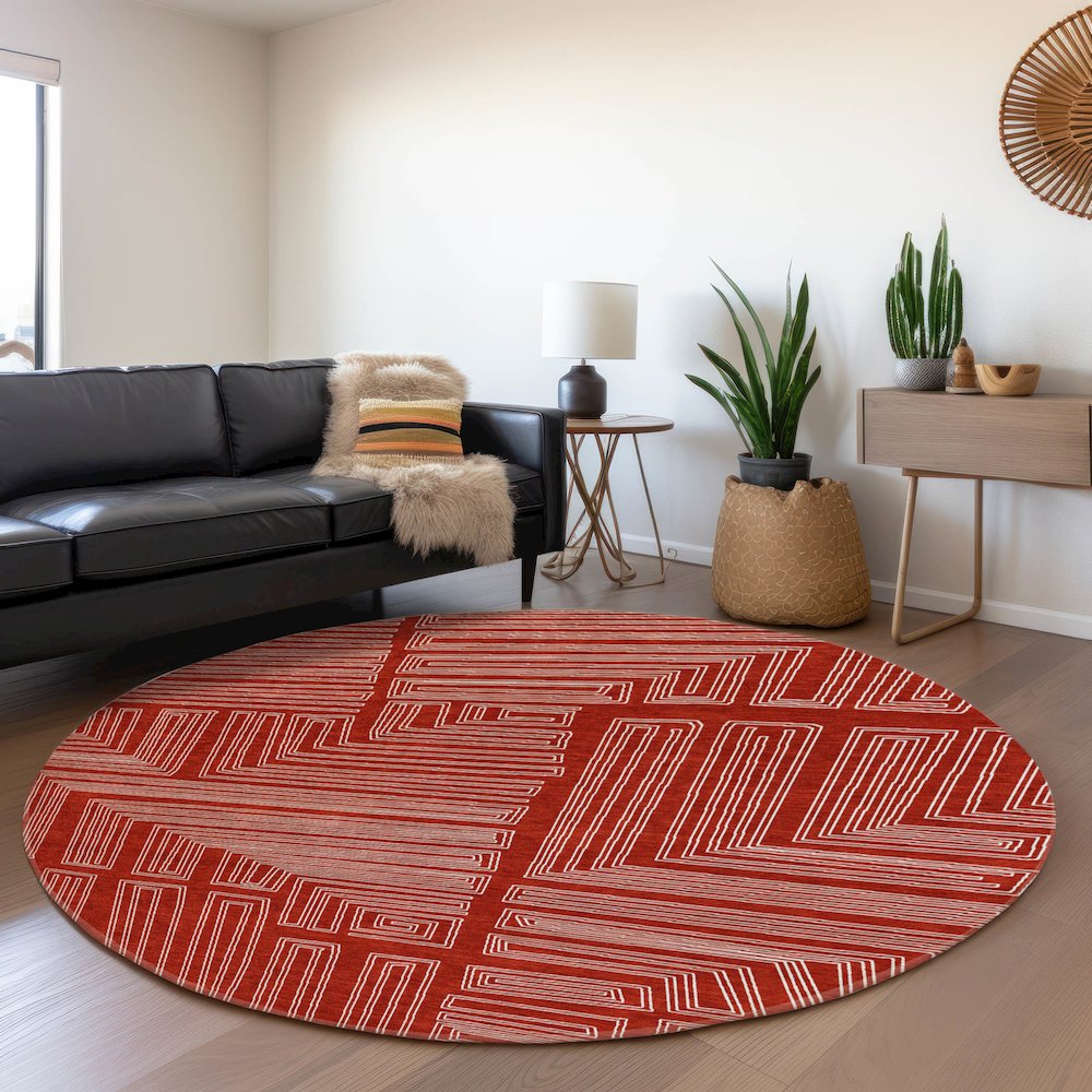 Premium Machine Washable Mayfield AMF1045 Red 8' x 8' Round Rug. Picture 5