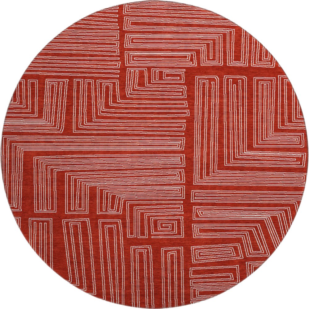 Premium Machine Washable Mayfield AMF1045 Red 8' x 8' Round Rug. Picture 1