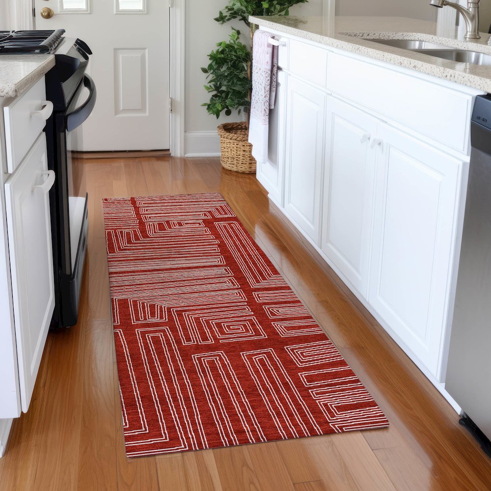 Premium Machine Washable Mayfield AMF1045 Red 2'3" x 7'6" Runner Rug. Picture 5