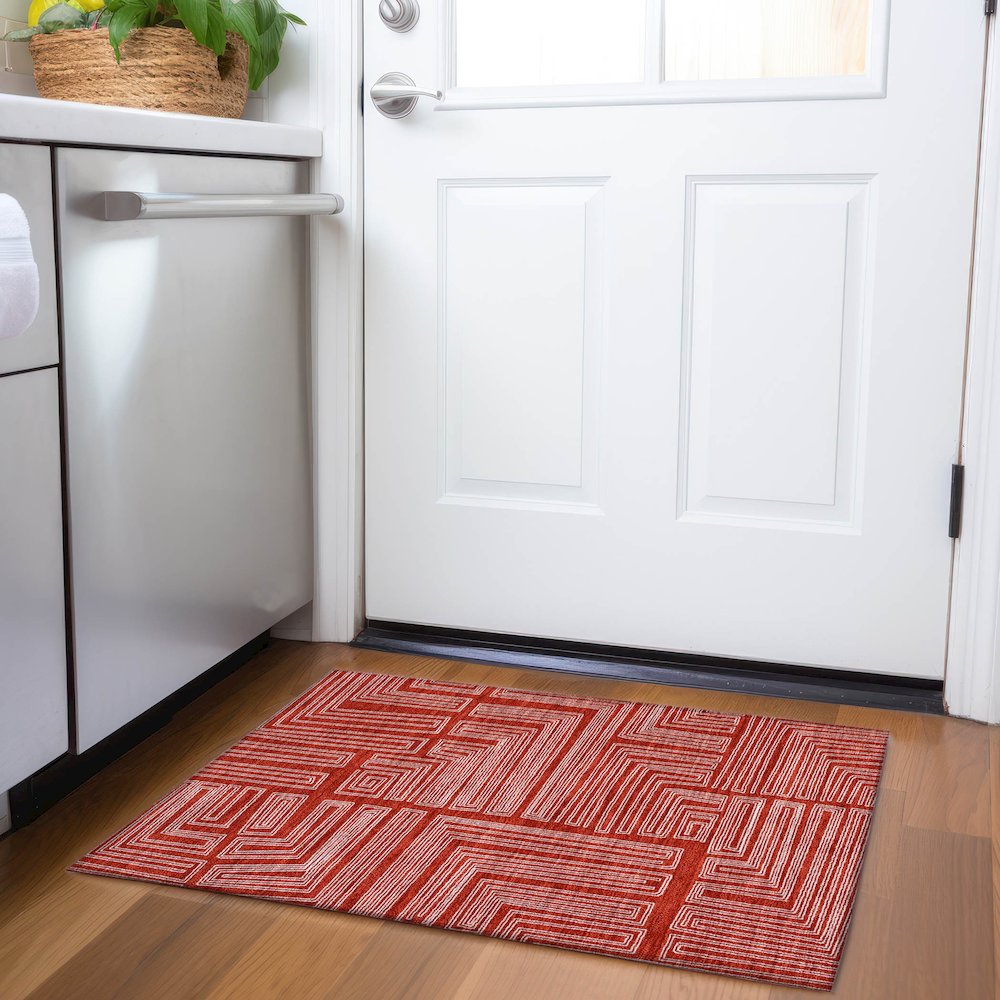 Premium Machine Washable Mayfield AMF1045 Red 1'8" x 2'6" Rug. Picture 5