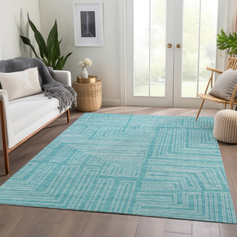 Premium Machine Washable Mayfield AMF1045 Turquoise 2'6" x 3'10" Rug. Picture 6