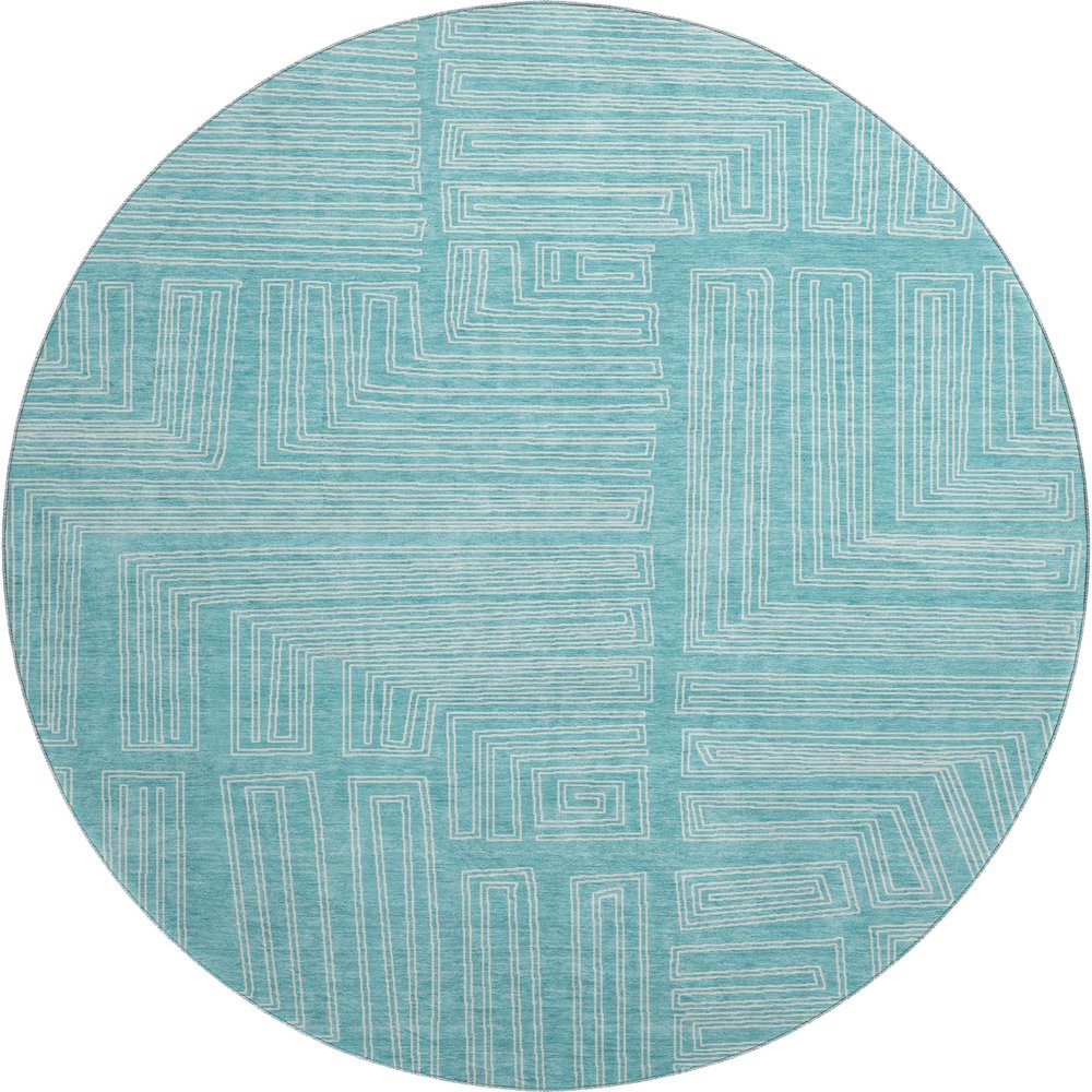 Premium Machine Washable Mayfield AMF1045 Turquoise 8' x 8' Round Rug. Picture 1
