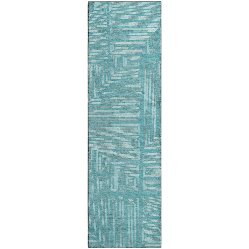 Premium Machine Washable Mayfield AMF1045 Turquoise 2'3" x 7'6" Runner Rug. Picture 1