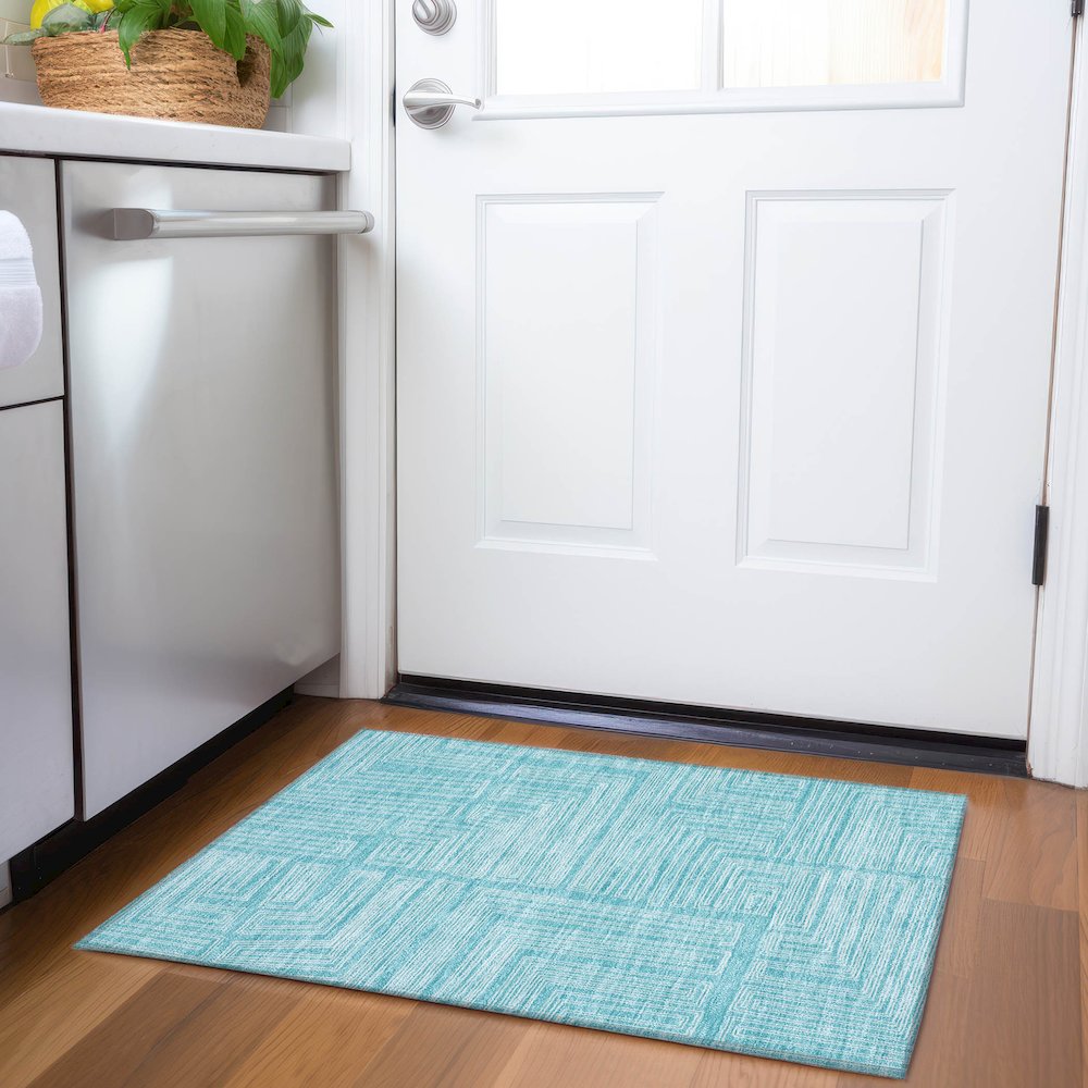 Premium Machine Washable Mayfield AMF1045 Turquoise 1'8" x 2'6" Rug. Picture 5