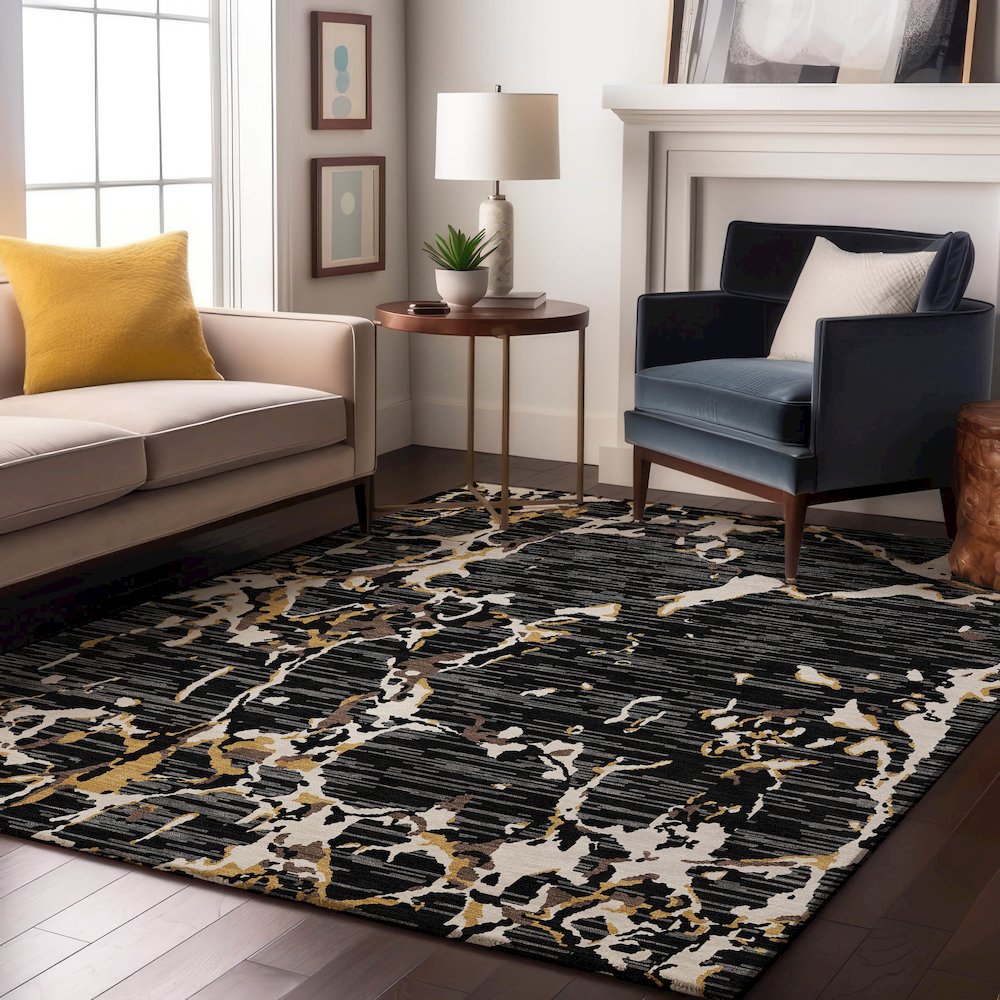 Premium Machine Washable Mayfield AMF1046 Black 2'6" x 3'10" Rug. Picture 5