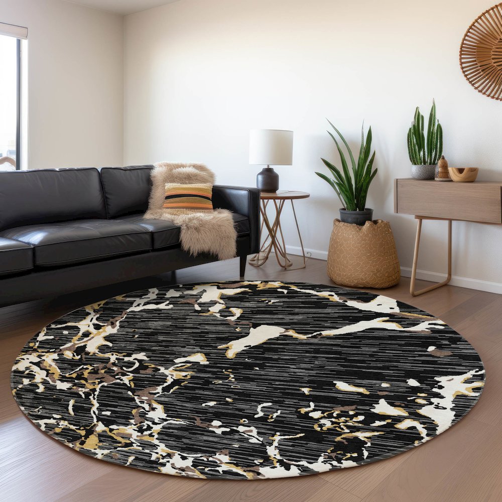 Premium Machine Washable Mayfield AMF1046 Black 8' x 8' Round Rug. Picture 5