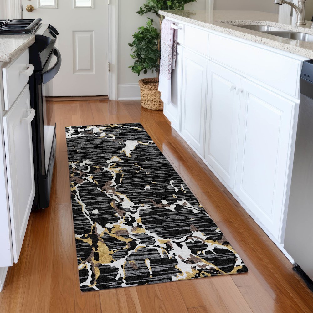 Premium Machine Washable Mayfield AMF1046 Black 2'3" x 7'6" Runner Rug. Picture 5