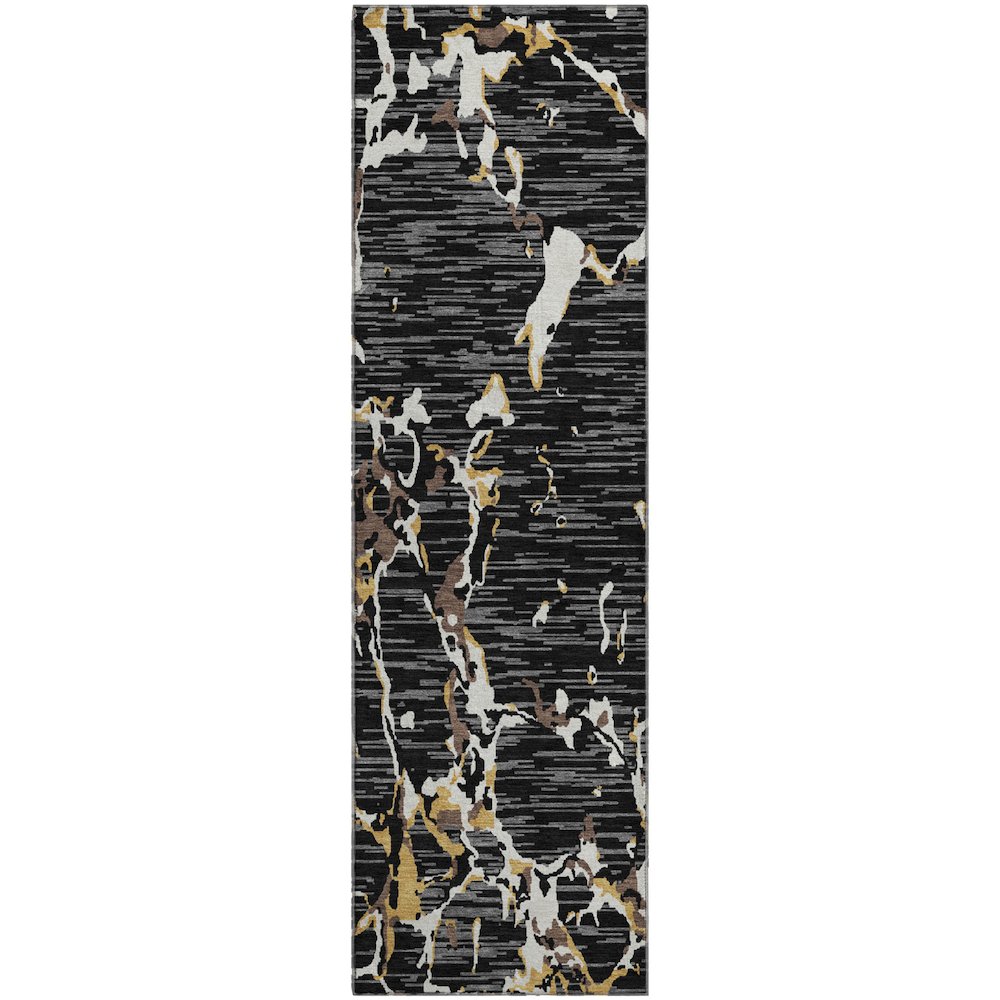 Premium Machine Washable Mayfield AMF1046 Black 2'3" x 7'6" Runner Rug. Picture 1