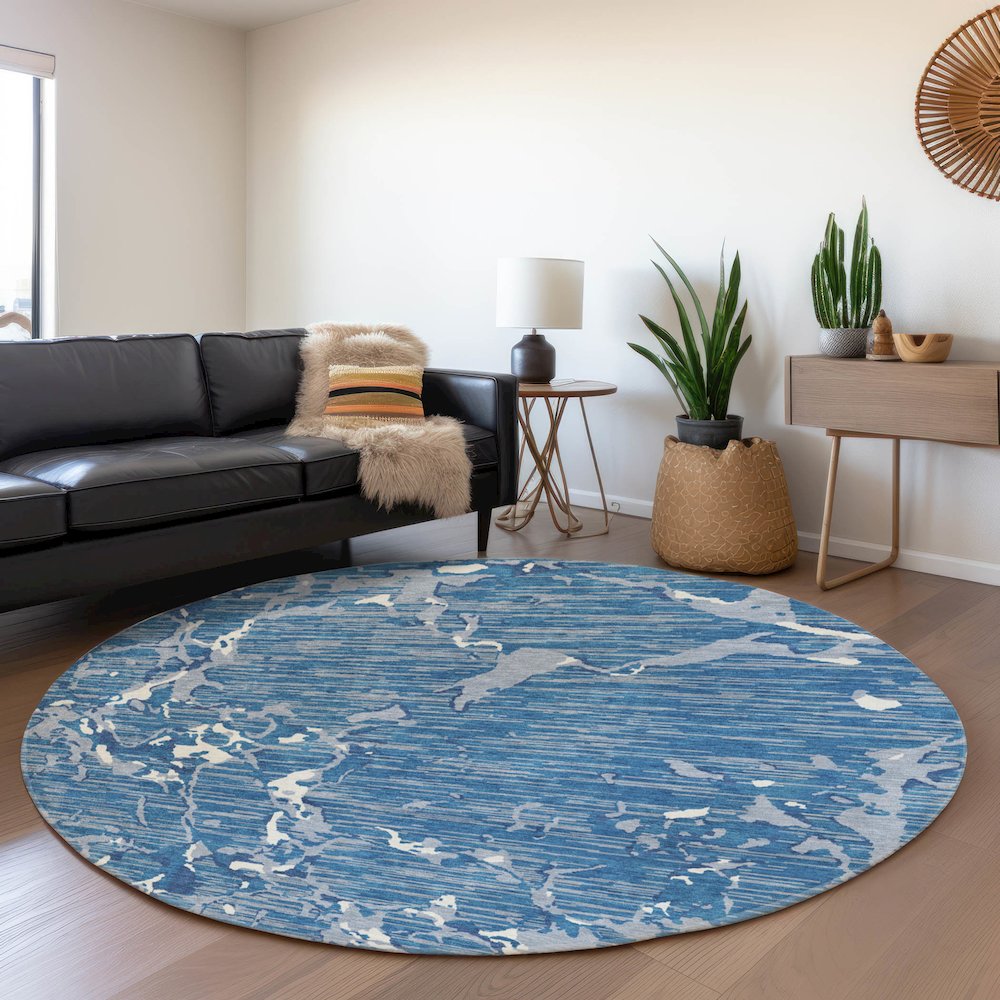 Premium Machine Washable Mayfield AMF1046 Blue 8' x 8' Round Rug. Picture 5