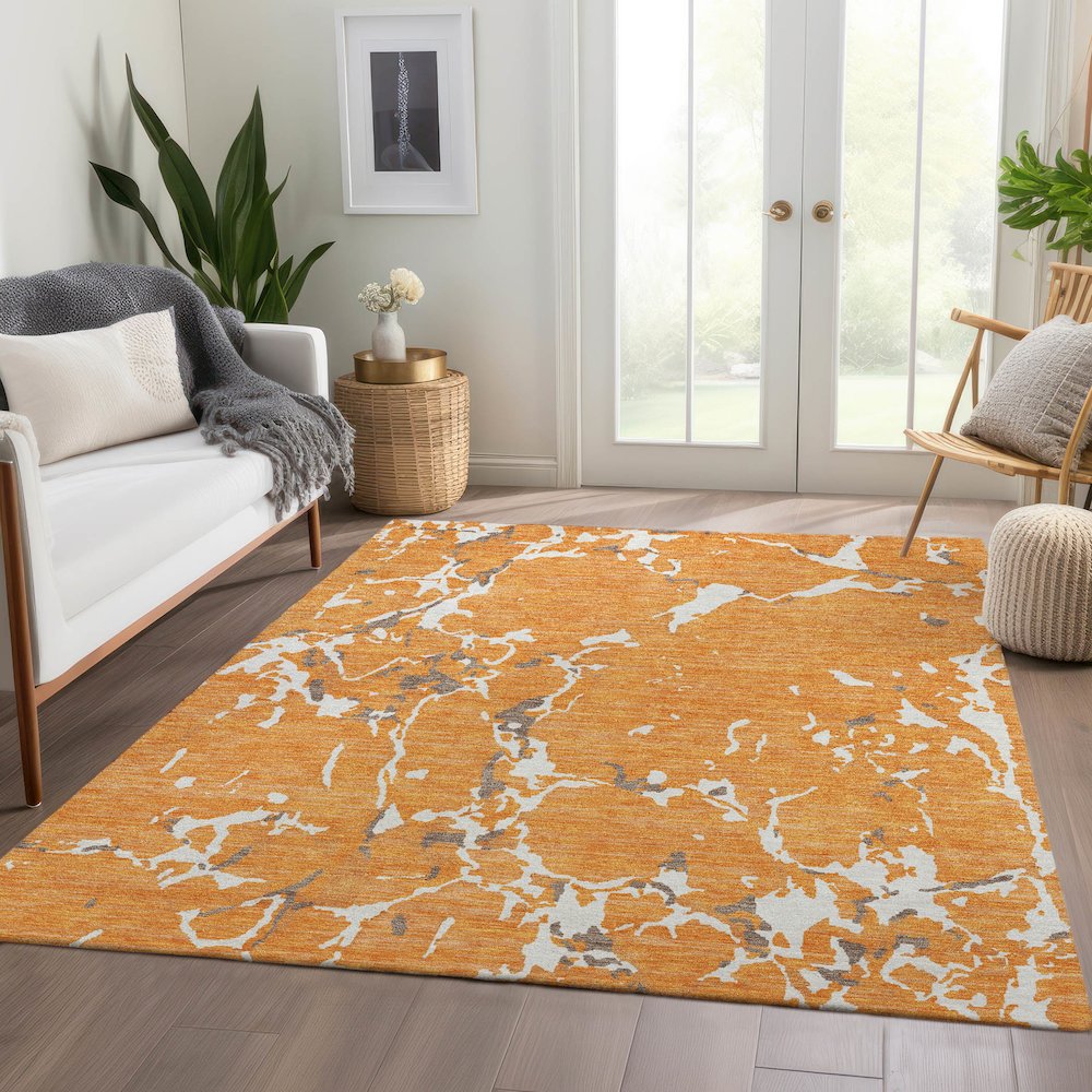 Premium Machine Washable Mayfield AMF1046 Orange 2'6" x 3'10" Rug. Picture 6