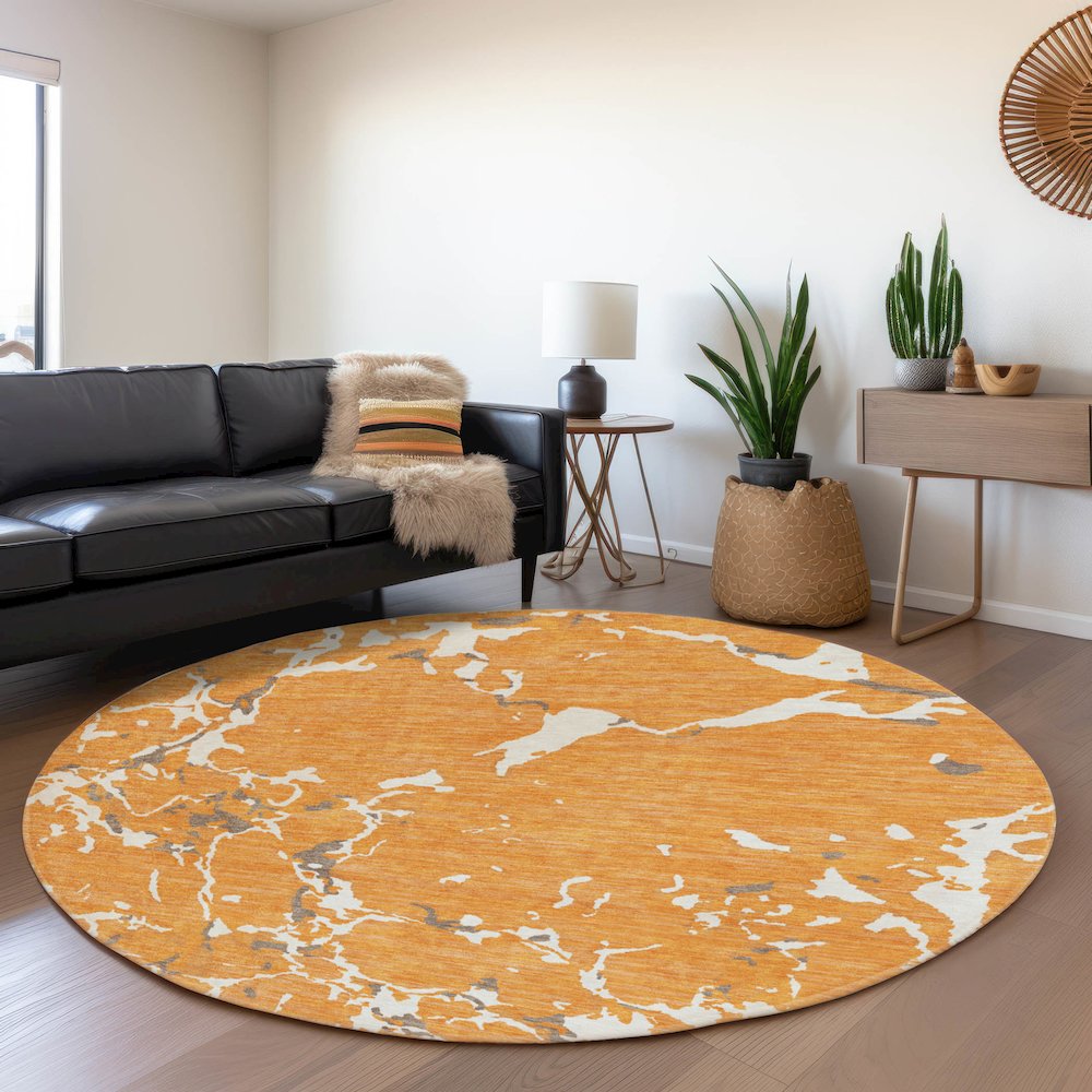 Premium Machine Washable Mayfield AMF1046 Orange 8' x 8' Round Rug. Picture 5