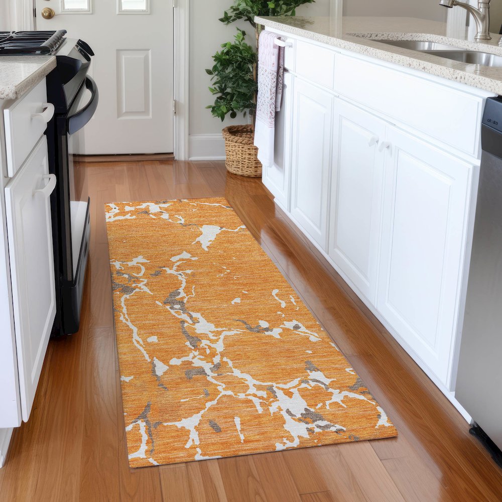Premium Machine Washable Mayfield AMF1046 Orange 2'3" x 7'6" Runner Rug. Picture 5