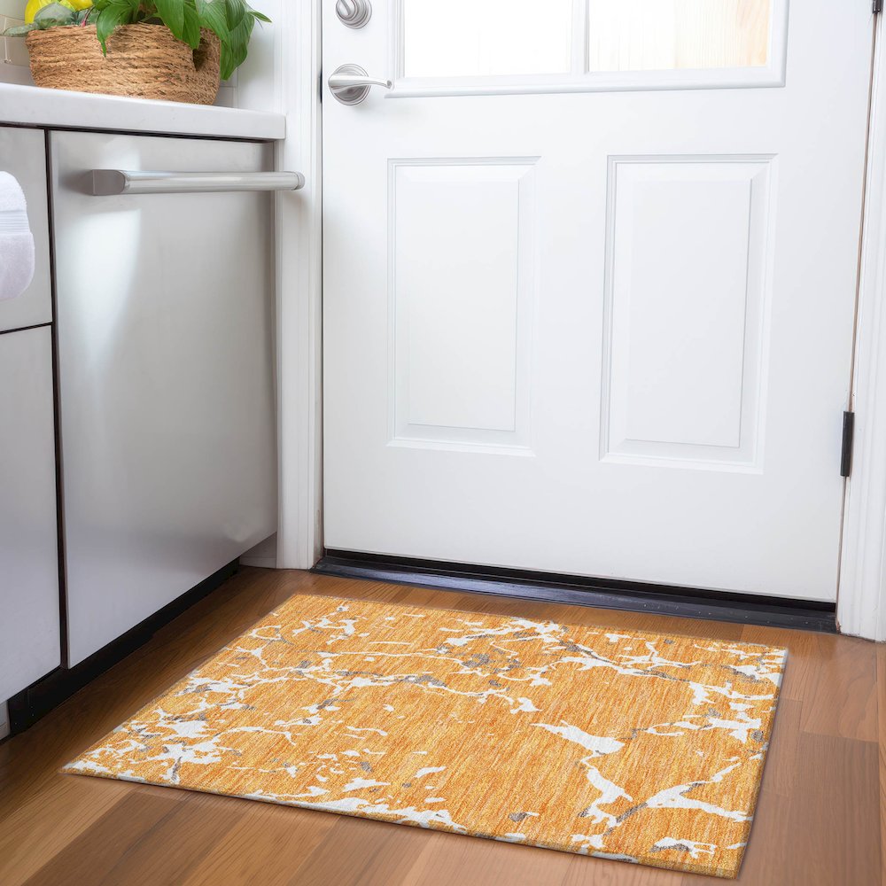 Premium Machine Washable Mayfield AMF1046 Orange 1'8" x 2'6" Rug. Picture 5