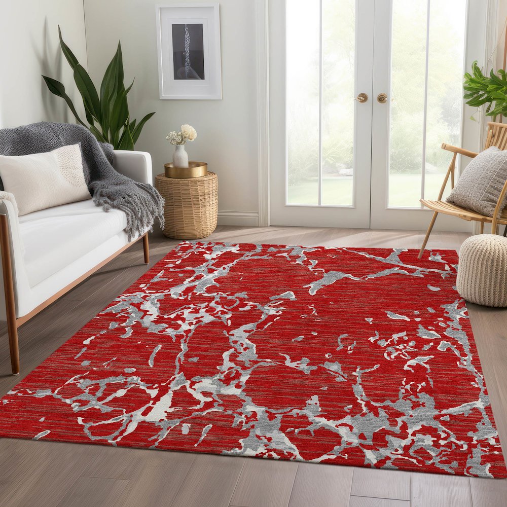 Premium Machine Washable Mayfield AMF1046 Red 2'6" x 3'10" Rug. Picture 6