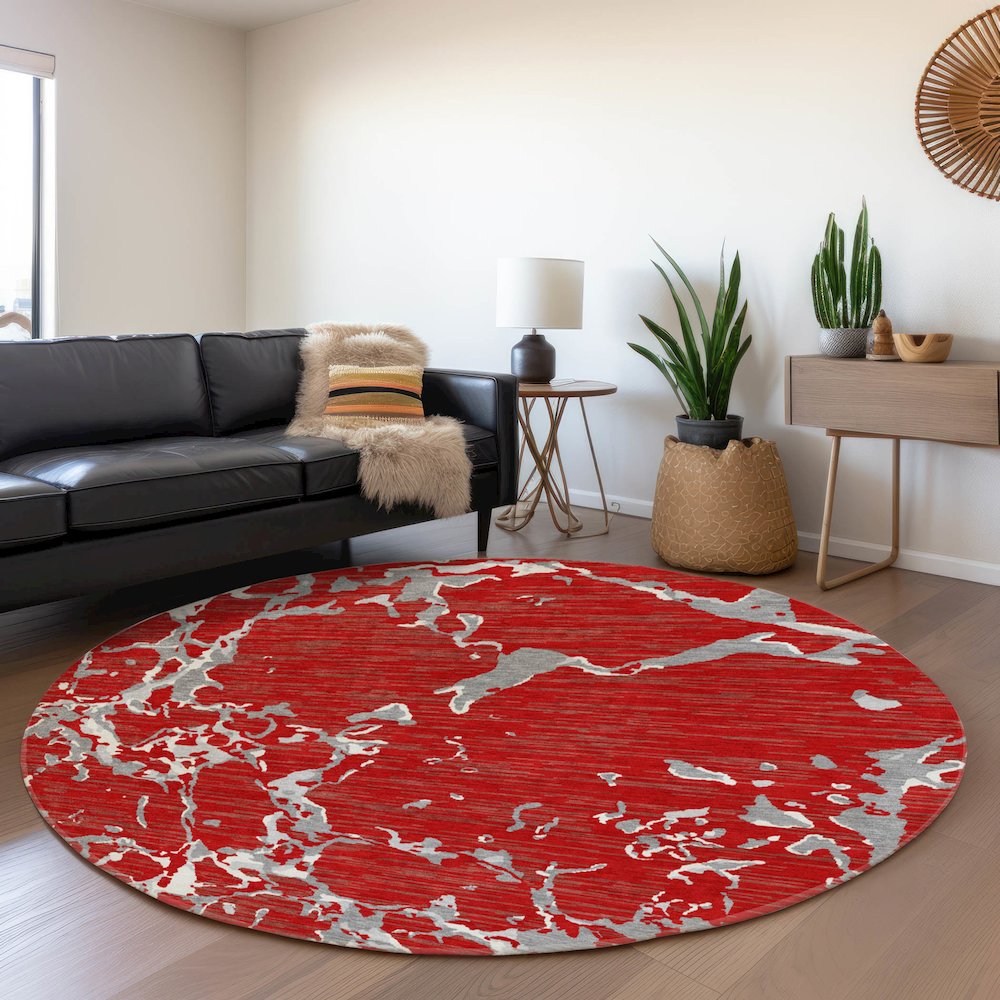 Premium Machine Washable Mayfield AMF1046 Red 8' x 8' Round Rug. Picture 5