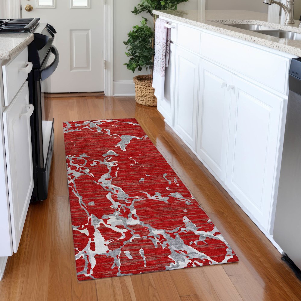 Premium Machine Washable Mayfield AMF1046 Red 2'3" x 7'6" Runner Rug. Picture 5