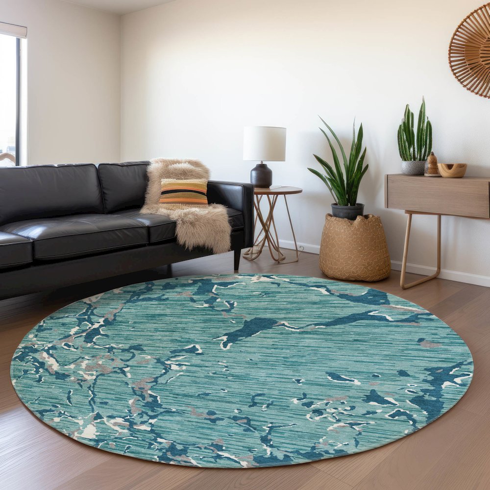 Premium Machine Washable Mayfield AMF1046 Teal 8' x 8' Round Rug. Picture 5
