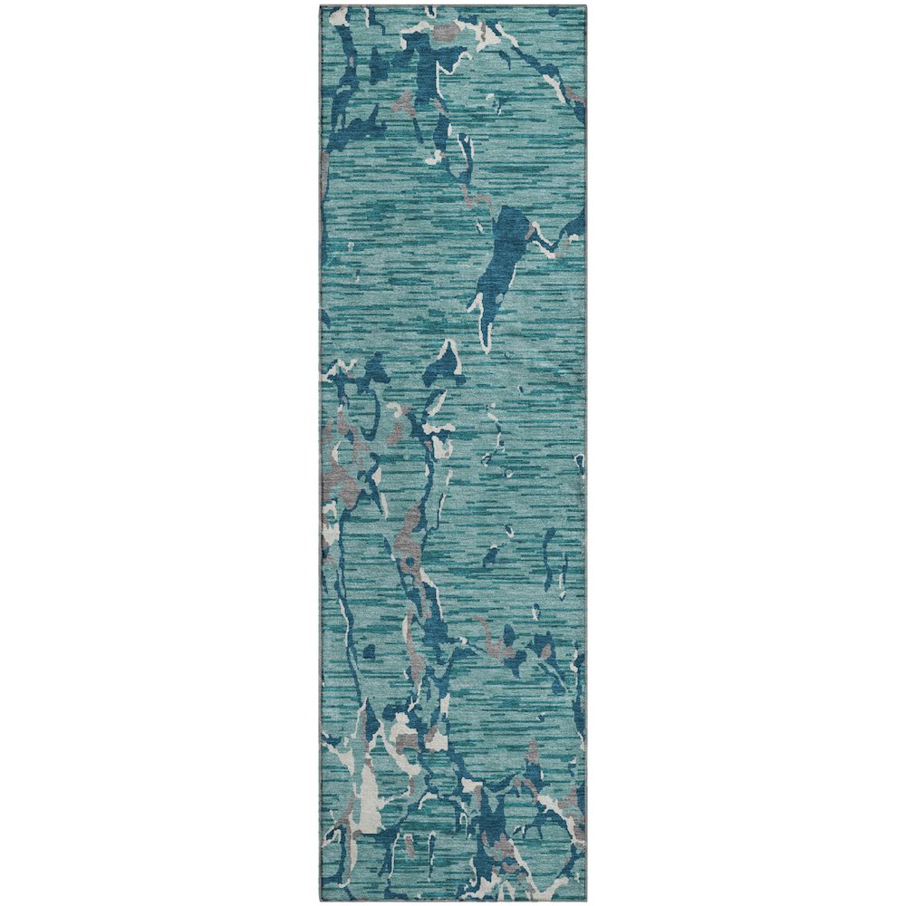 Premium Machine Washable Mayfield AMF1046 Teal 2'3" x 7'6" Runner Rug. Picture 1