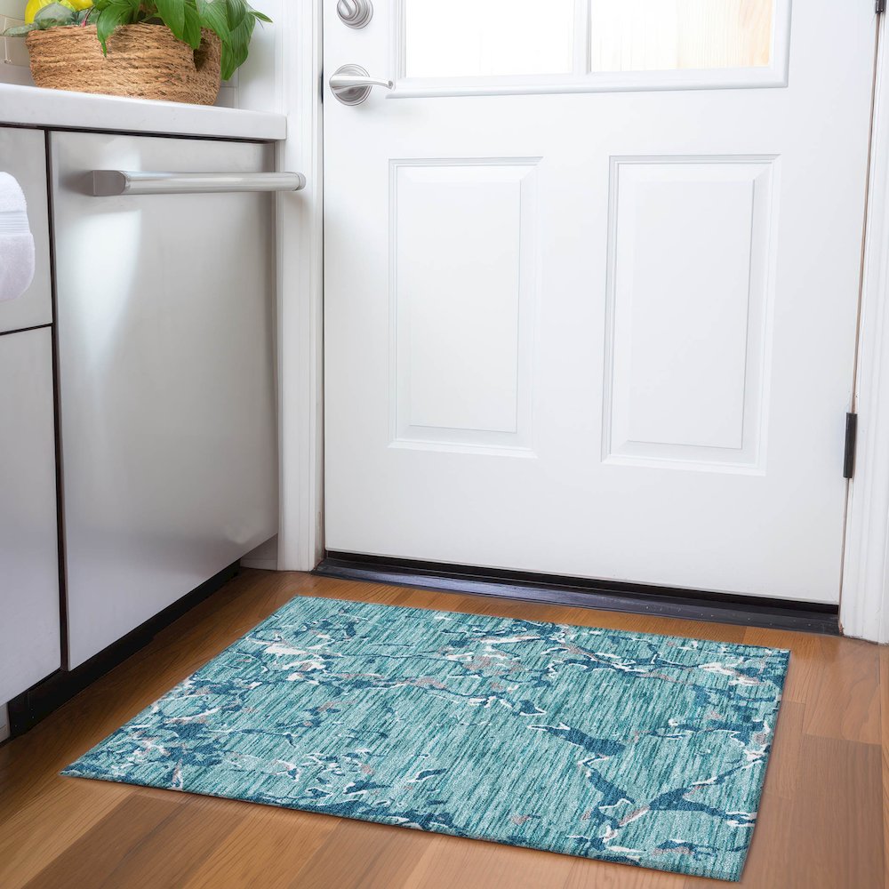 Premium Machine Washable Mayfield AMF1046 Teal 1'8" x 2'6" Rug. Picture 5