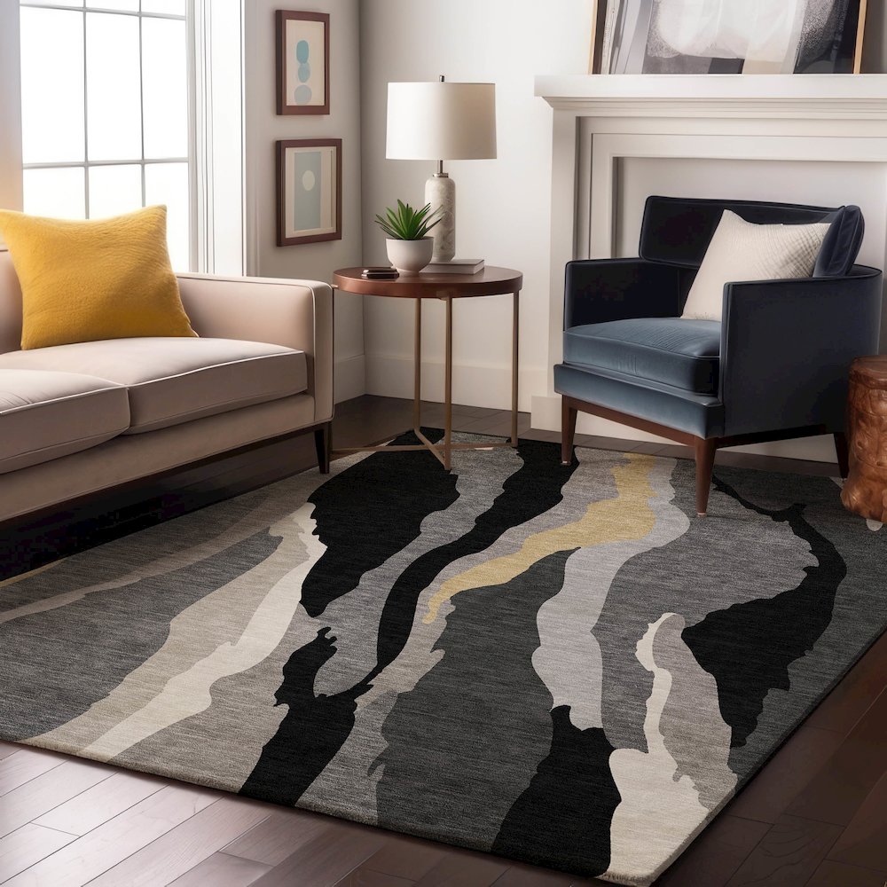 Premium Machine Washable Mayfield AMF1047 Black 2'6" x 3'10" Rug. Picture 5