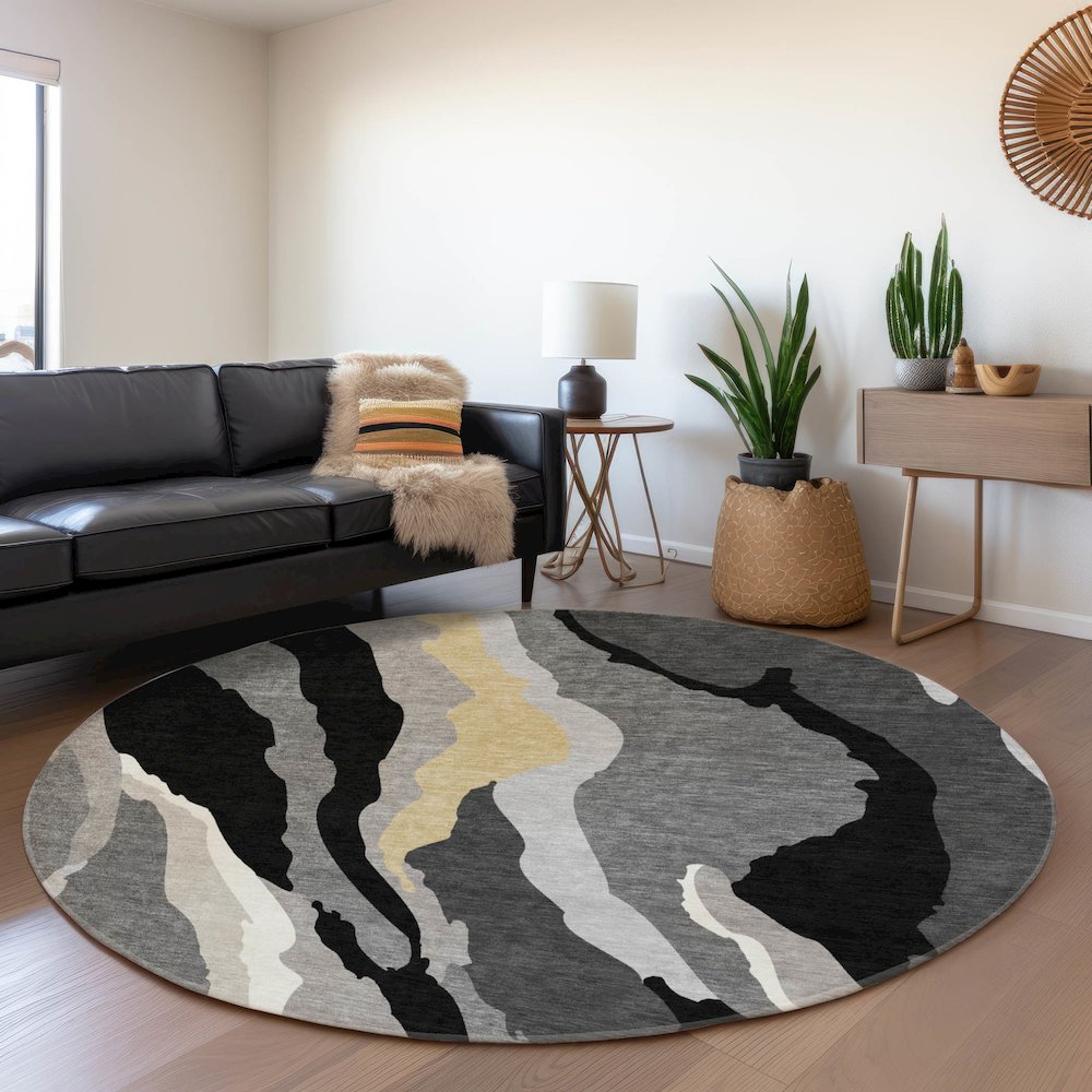 Premium Machine Washable Mayfield AMF1047 Black 8' x 8' Round Rug. Picture 5