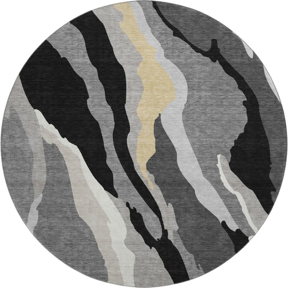 Premium Machine Washable Mayfield AMF1047 Black 8' x 8' Round Rug. Picture 1