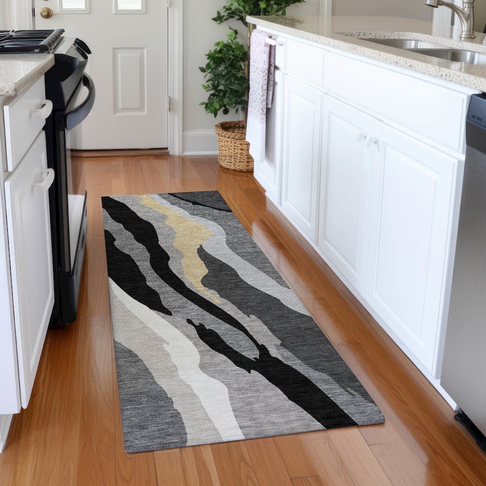 Premium Machine Washable Mayfield AMF1047 Black 2'3" x 7'6" Runner Rug. Picture 5