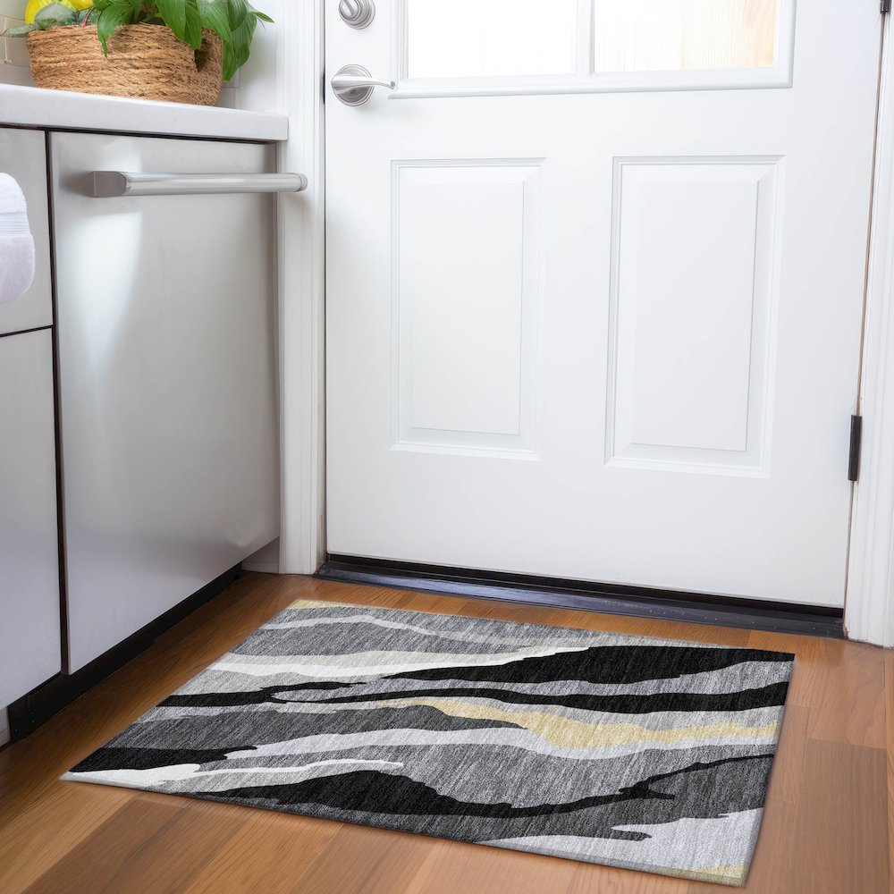 Premium Machine Washable Mayfield AMF1047 Black 1'8" x 2'6" Rug. Picture 5