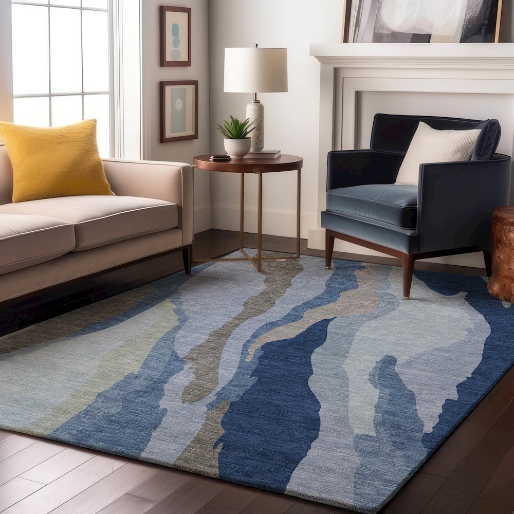 Premium Machine Washable Mayfield AMF1047 Blue 2'6" x 3'10" Rug. Picture 5