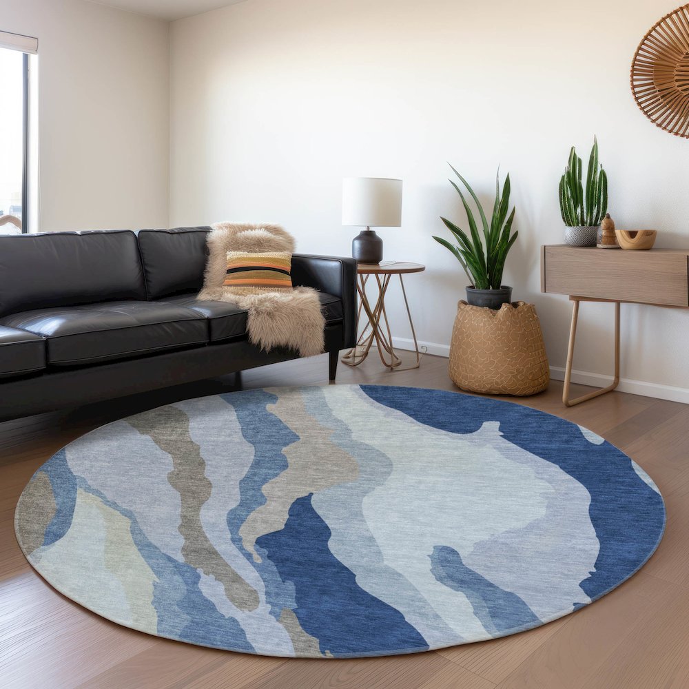 Premium Machine Washable Mayfield AMF1047 Blue 8' x 8' Round Rug. Picture 5