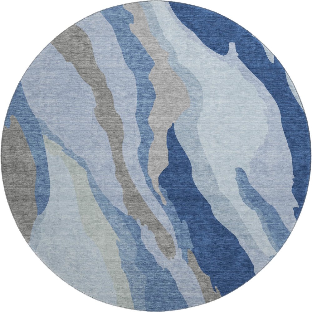 Premium Machine Washable Mayfield AMF1047 Blue 8' x 8' Round Rug. Picture 1