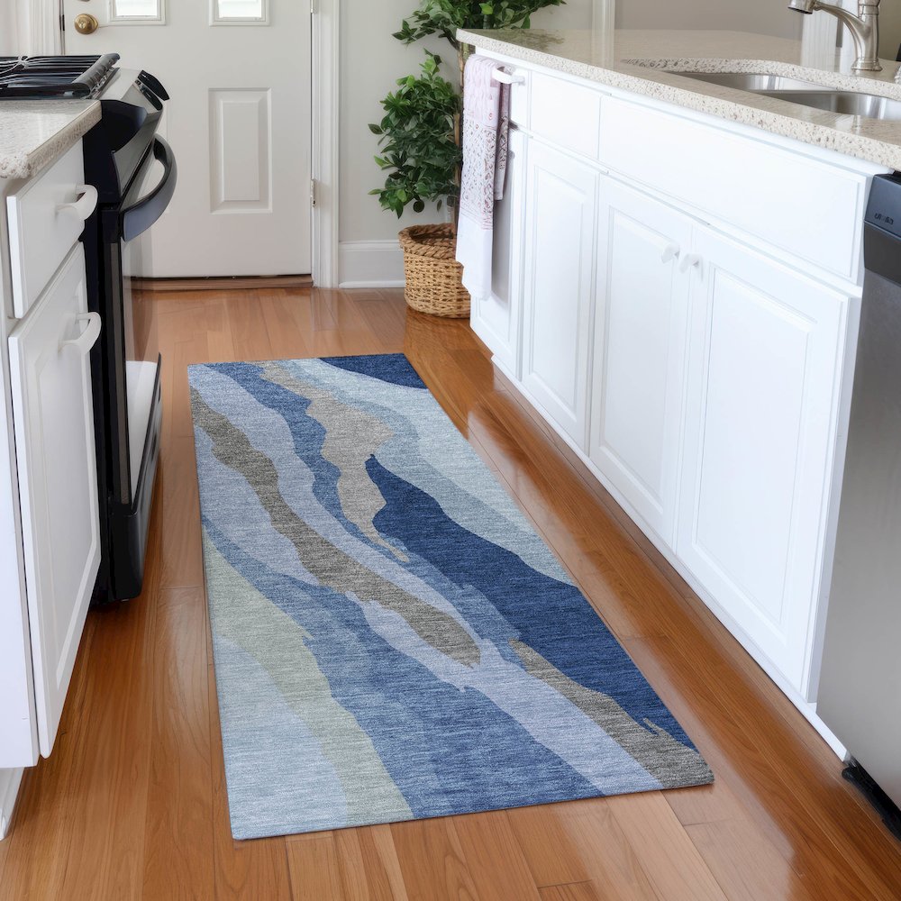 Premium Machine Washable Mayfield AMF1047 Blue 2'3" x 7'6" Runner Rug. Picture 5