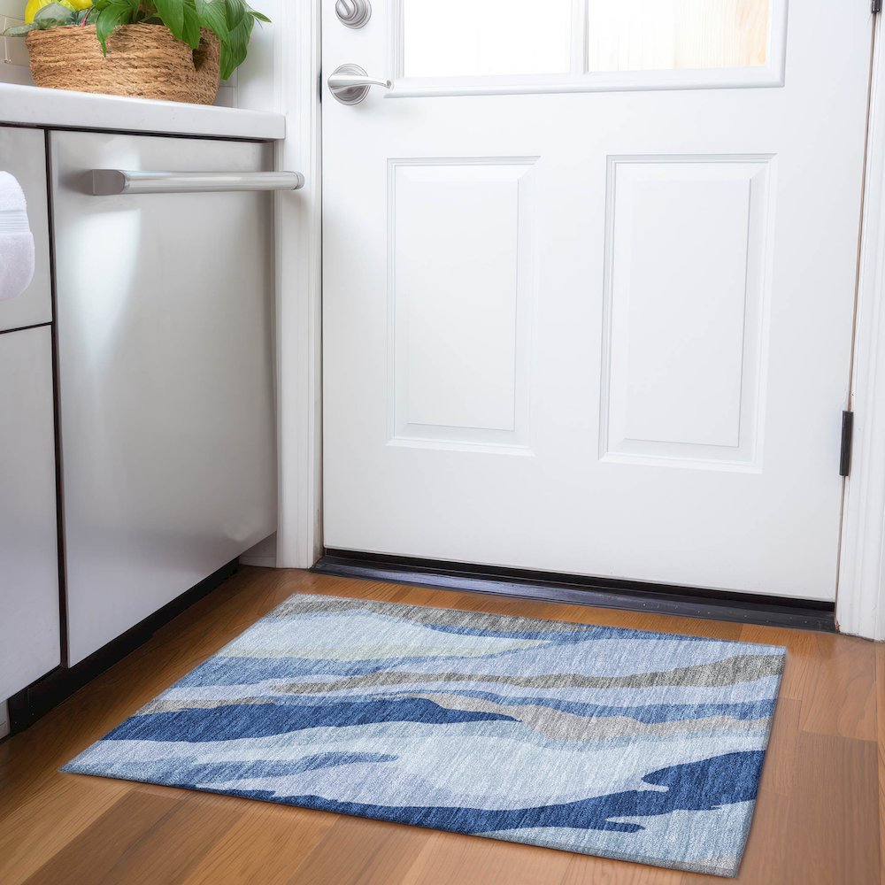 Premium Machine Washable Mayfield AMF1047 Blue 1'8" x 2'6" Rug. Picture 5