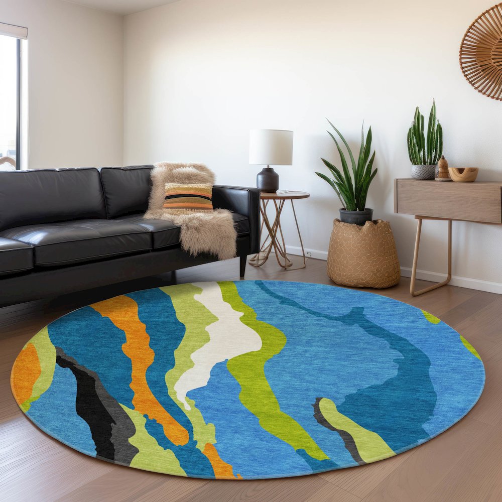 Premium Machine Washable Mayfield AMF1047 Denim 8' x 8' Round Rug. Picture 5