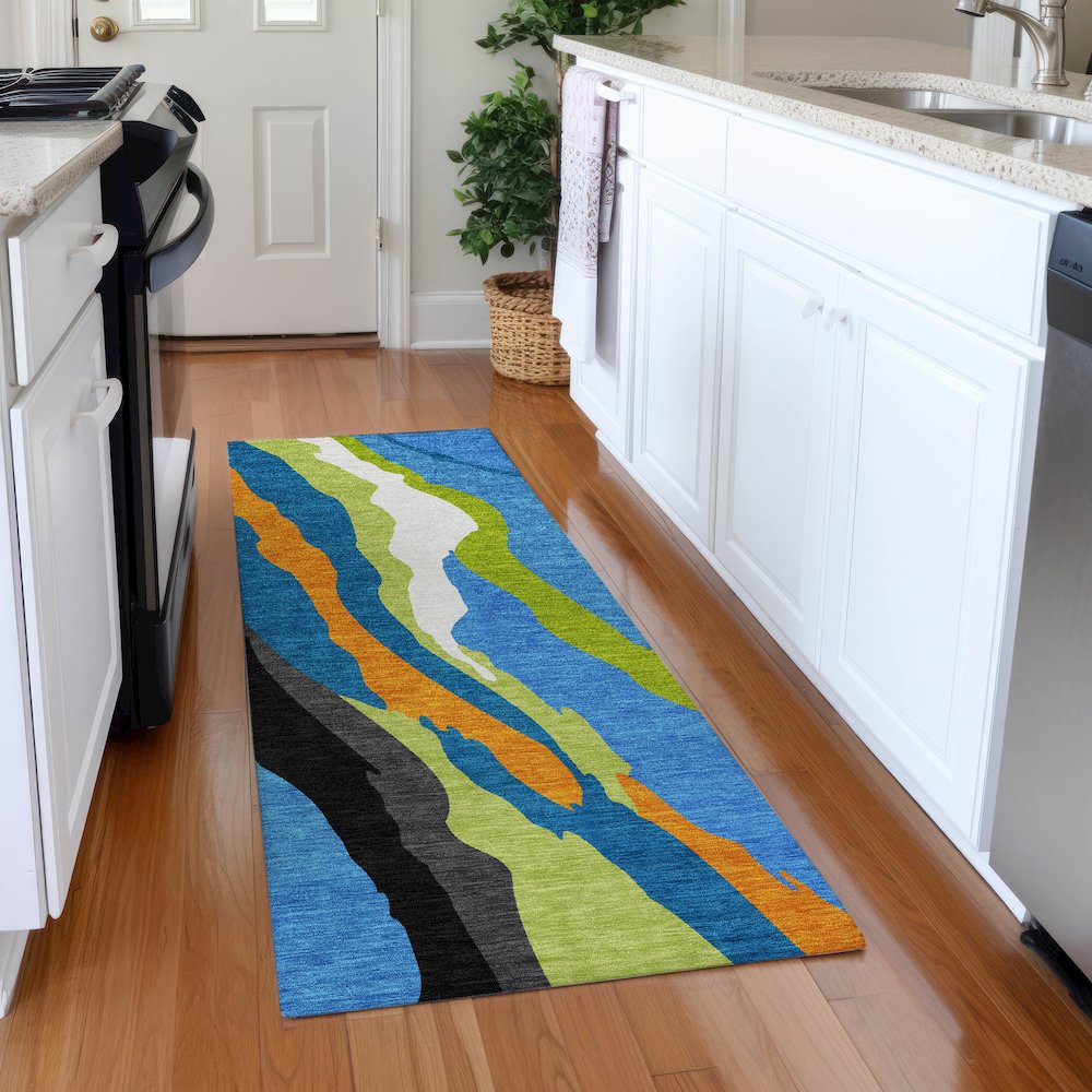 Premium Machine Washable Mayfield AMF1047 Denim 2'3" x 7'6" Runner Rug. Picture 5