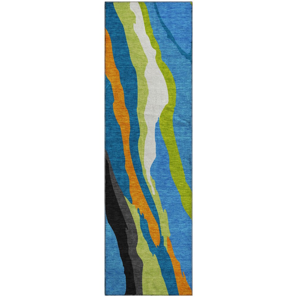 Premium Machine Washable Mayfield AMF1047 Denim 2'3" x 7'6" Runner Rug. Picture 1