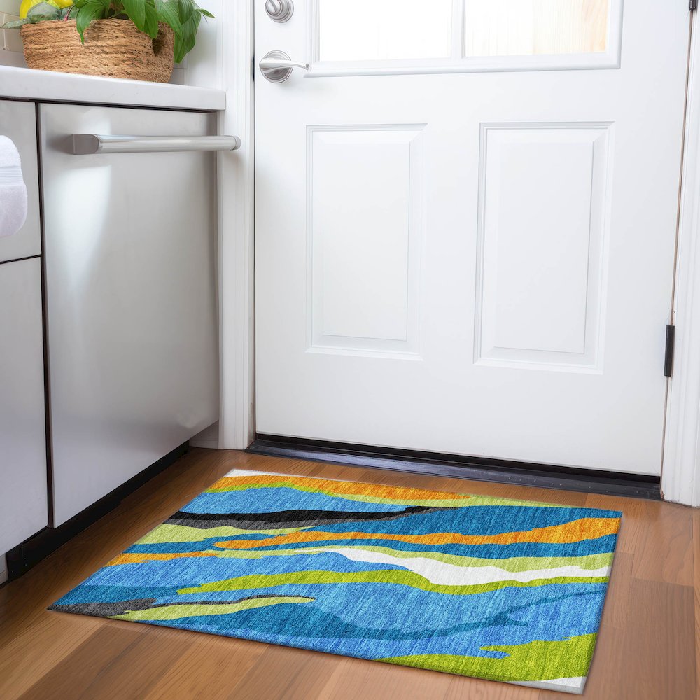 Premium Machine Washable Mayfield AMF1047 Denim 1'8" x 2'6" Rug. Picture 5