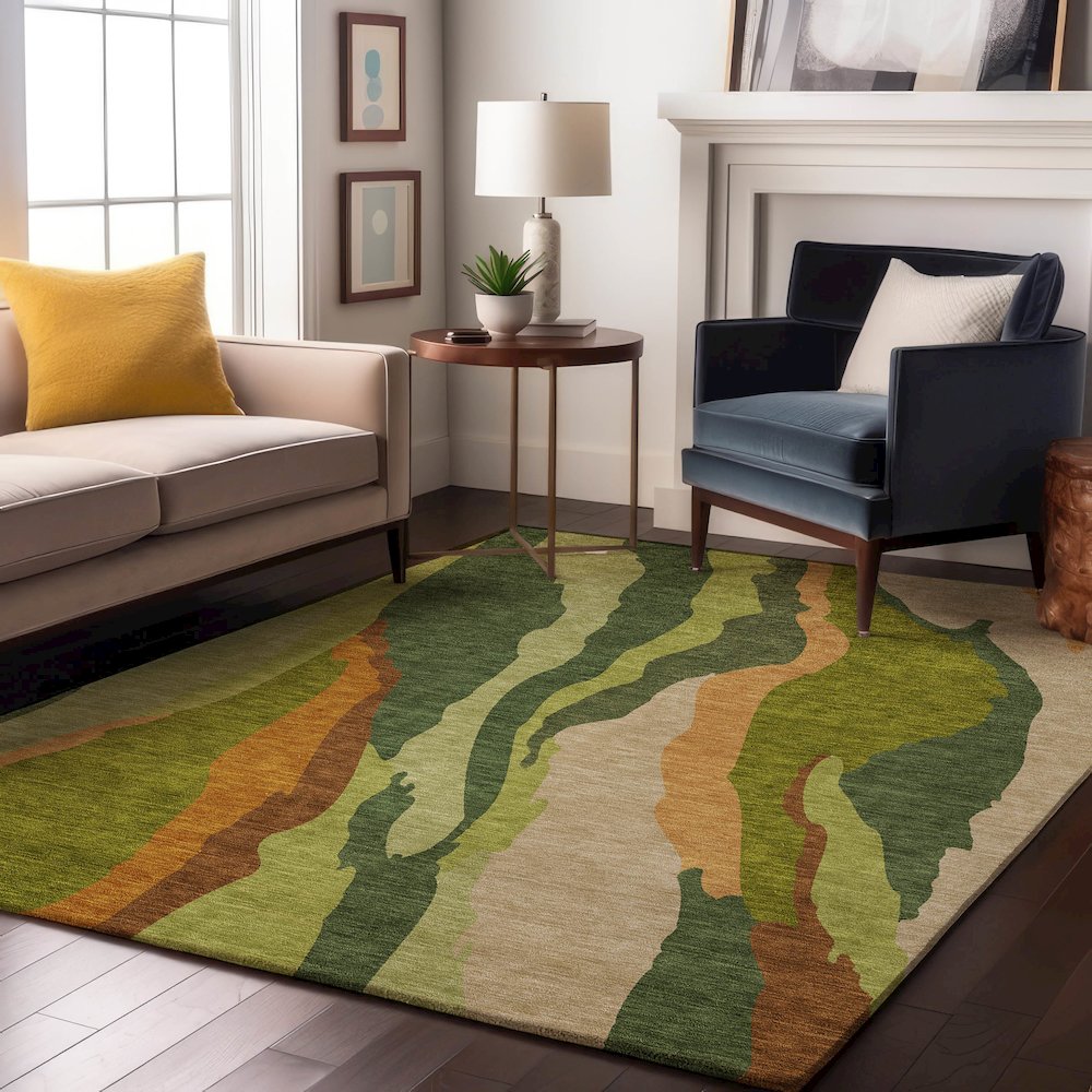 Premium Machine Washable Mayfield AMF1047 Green 2'6" x 3'10" Rug. Picture 5
