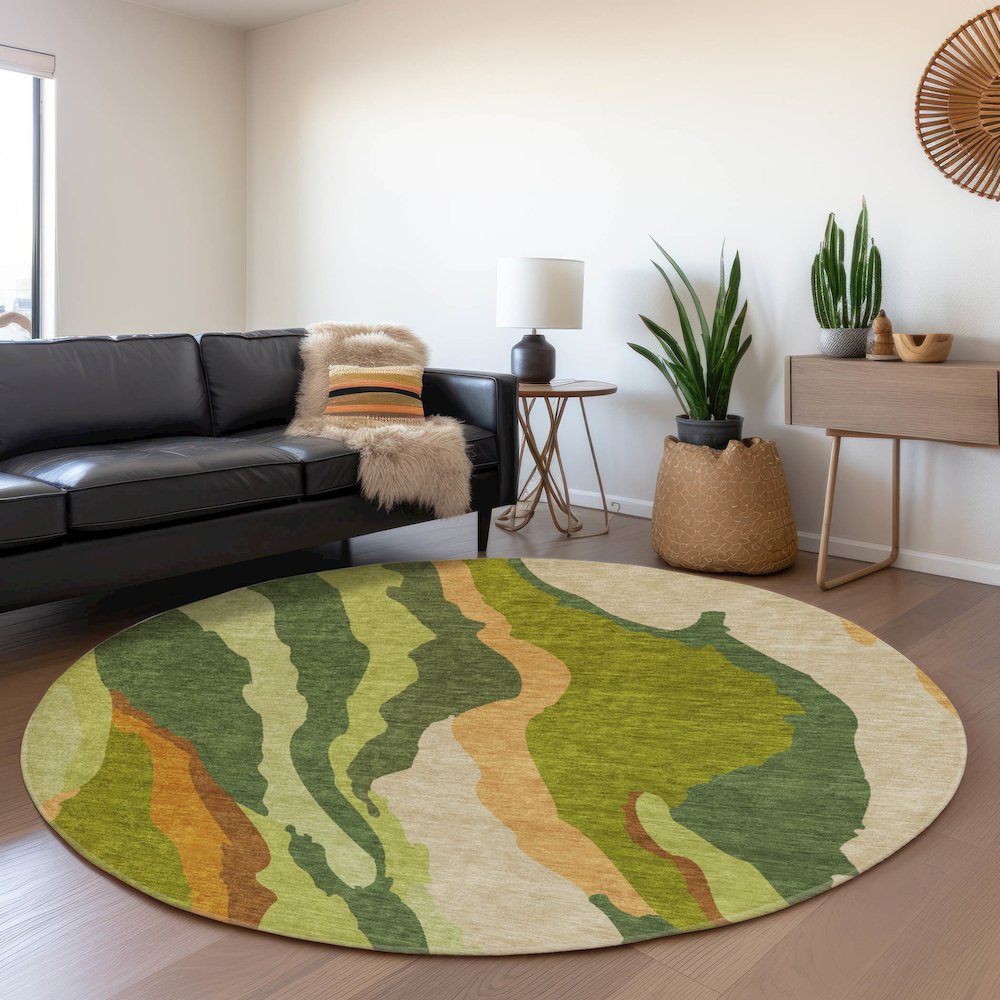 Premium Machine Washable Mayfield AMF1047 Green 8' x 8' Round Rug. Picture 5
