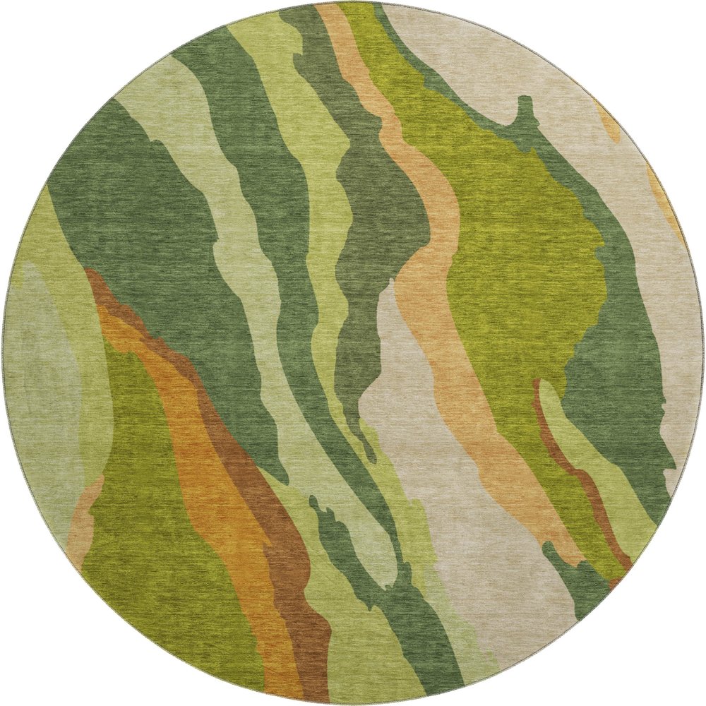Premium Machine Washable Mayfield AMF1047 Green 8' x 8' Round Rug. Picture 1