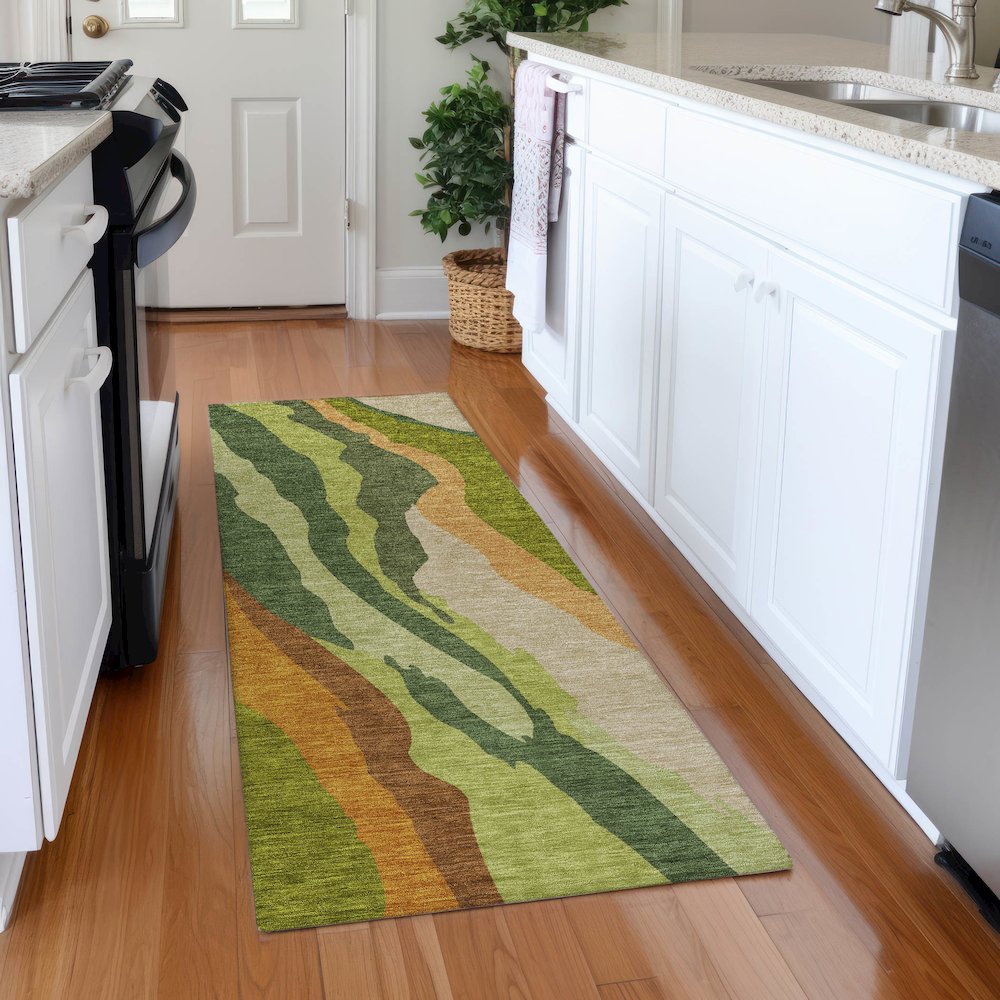 Premium Machine Washable Mayfield AMF1047 Green 2'3" x 7'6" Runner Rug. Picture 5