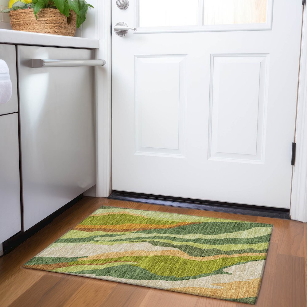 Premium Machine Washable Mayfield AMF1047 Green 1'8" x 2'6" Rug. Picture 5