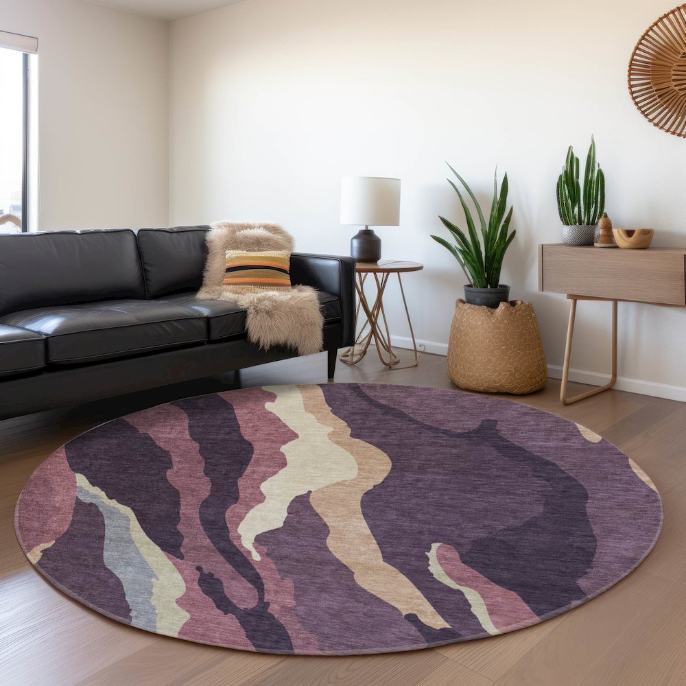 Premium Machine Washable Mayfield AMF1047 Plum 8' x 8' Round Rug. Picture 5