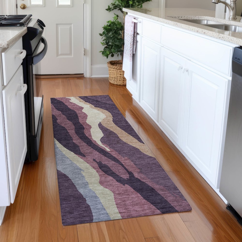 Premium Machine Washable Mayfield AMF1047 Plum 2'3" x 7'6" Runner Rug. Picture 5