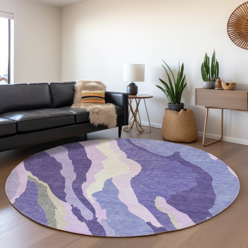 Premium Machine Washable Mayfield AMF1047 Purple 8' x 8' Round Rug. Picture 5