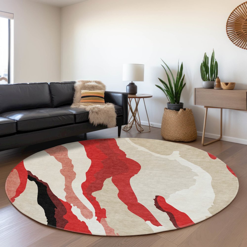 Premium Machine Washable Mayfield AMF1047 Red 8' x 8' Round Rug. Picture 5
