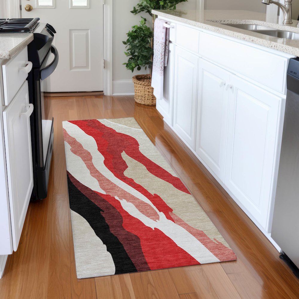 Premium Machine Washable Mayfield AMF1047 Red 2'3" x 7'6" Runner Rug. Picture 5